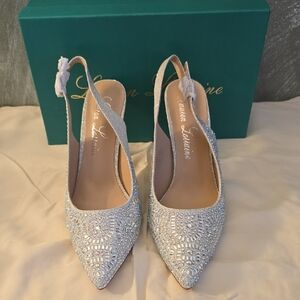 Lauren Lorraine Rachel Silver Shimmer Slingback Heels Sz 10M NIB